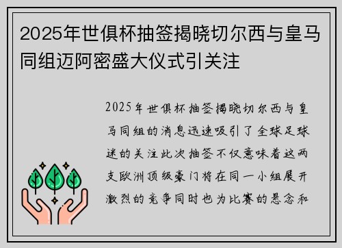 2025年世俱杯抽签揭晓切尔西与皇马同组迈阿密盛大仪式引关注